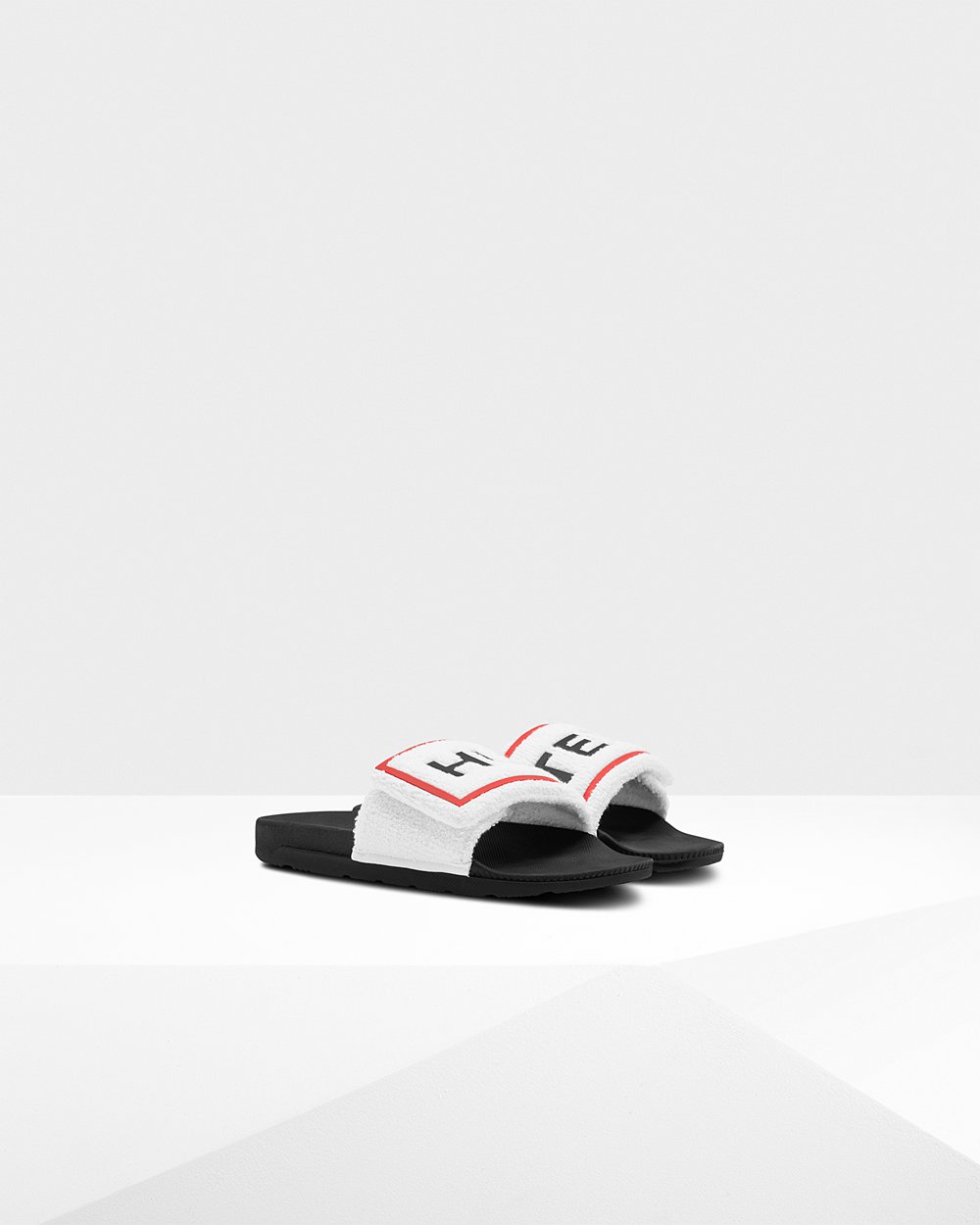 Hunter Original Terry Towelling Logo Adjustable Slides - Sale Clearance Womens Black/White - AENUYI6